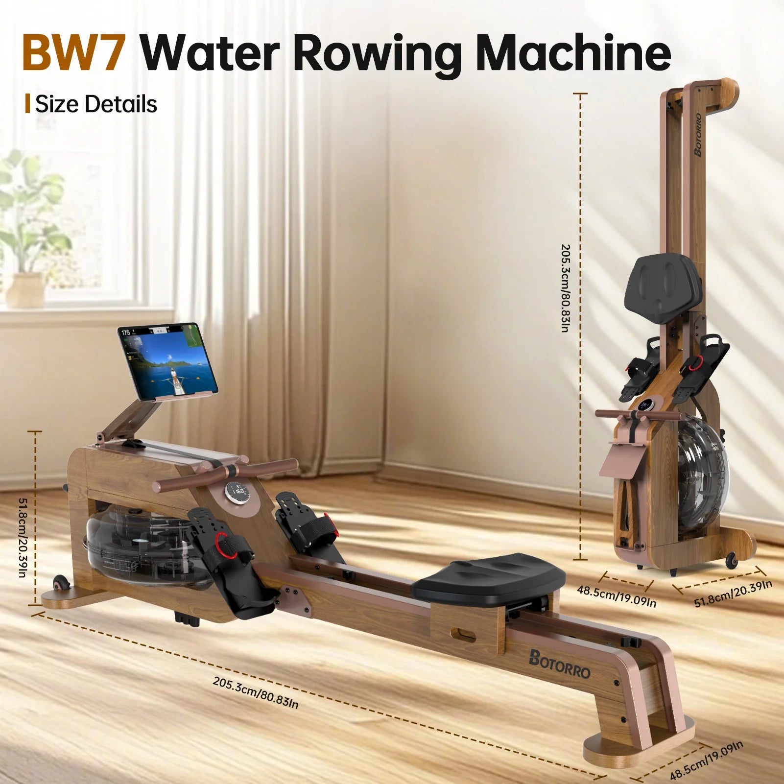 JOROTO Botorro BW7 Premium Wasser-Rudergerät aus Massivholz – 28L Wassertank