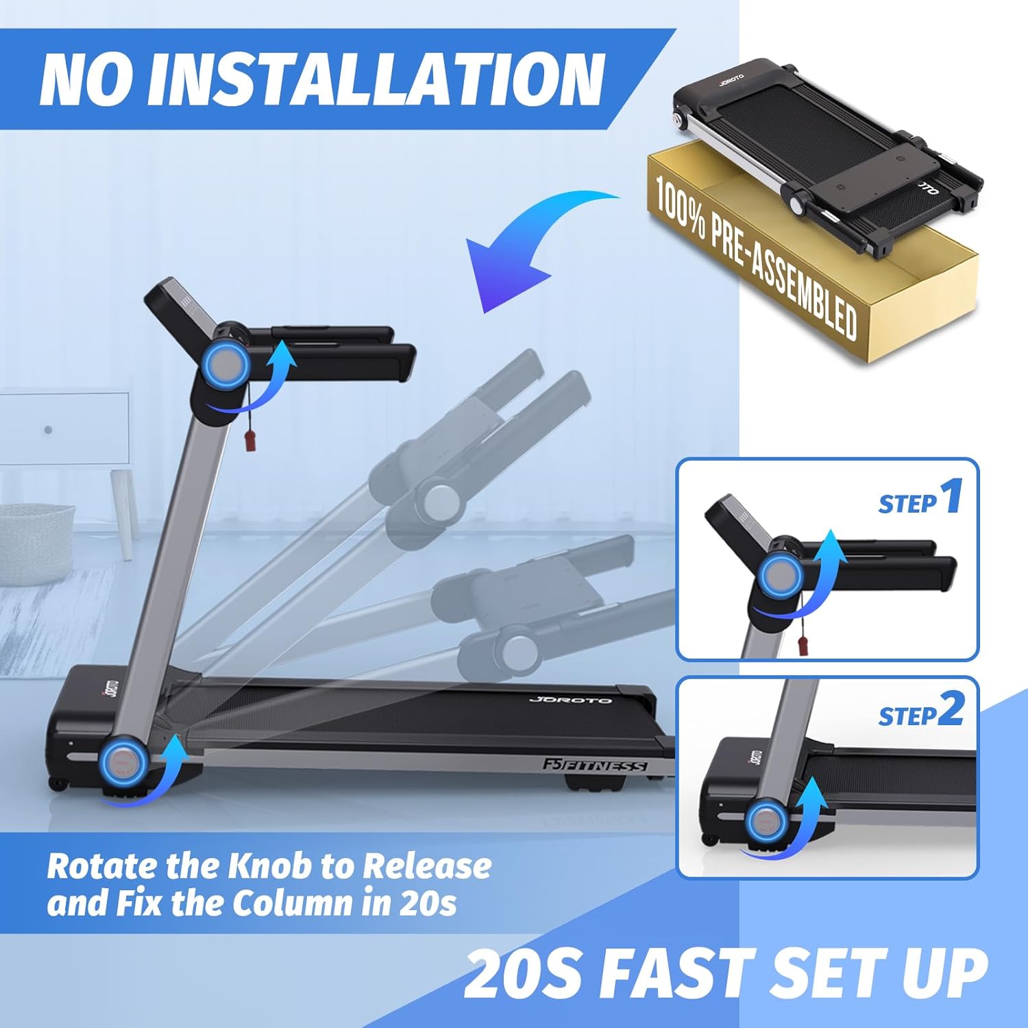 JOROTO F5 Klappbares Laufband – 2,5 PS Motor, 14 km/h & 100% Vormontiert