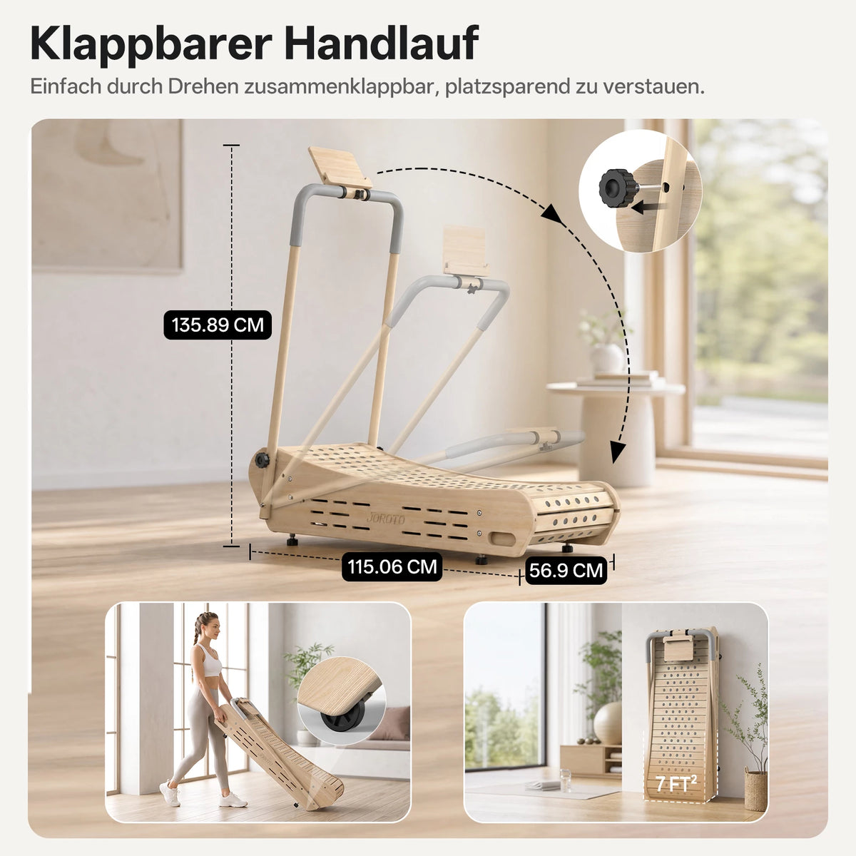 JOROTO F50 Manuelles gebogenes Walking Pad aus Kiefernholz