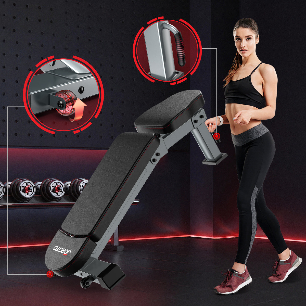 JOROTO MD80 Hantelbank – 450kg Kapazität, Klappbar & Studio-Stabilität