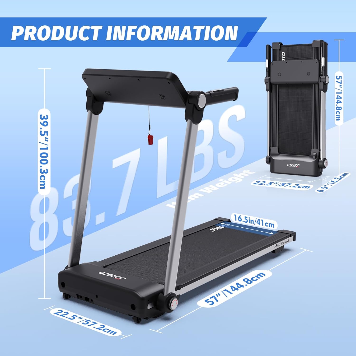 JOROTO F5 Klappbares Laufband – 2,5 PS Motor, 14 km/h & 100% Vormontiert