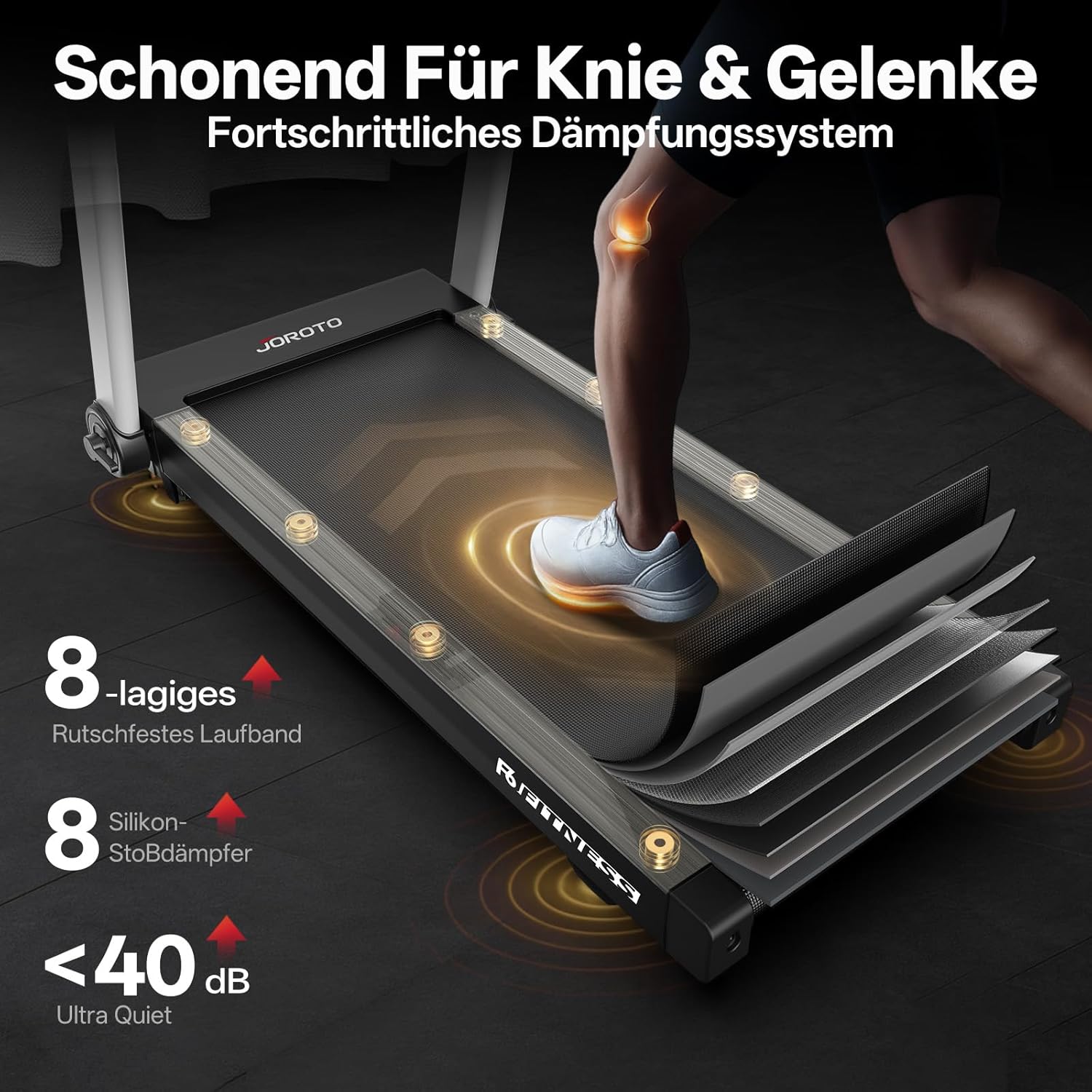 JOROTO F6 Klappbares Smart-Laufband – 16 km/h, 10% Automatische Steigung & Kinomap