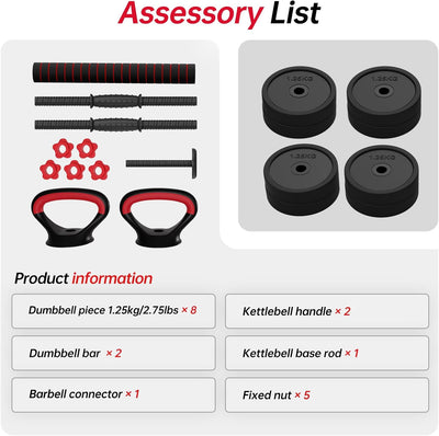 JOROTO JD10 Verstellbares 4-in-1 Hantelset – Kurzhantel, Langhantel & Kettlebell
