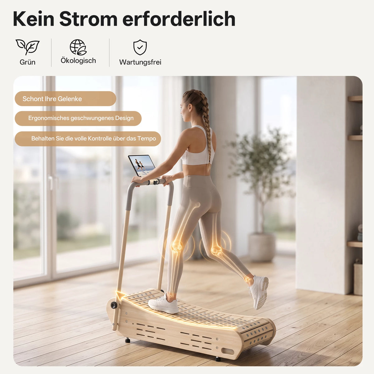 JOROTO F50 Manuelles gebogenes Walking Pad aus Kiefernholz