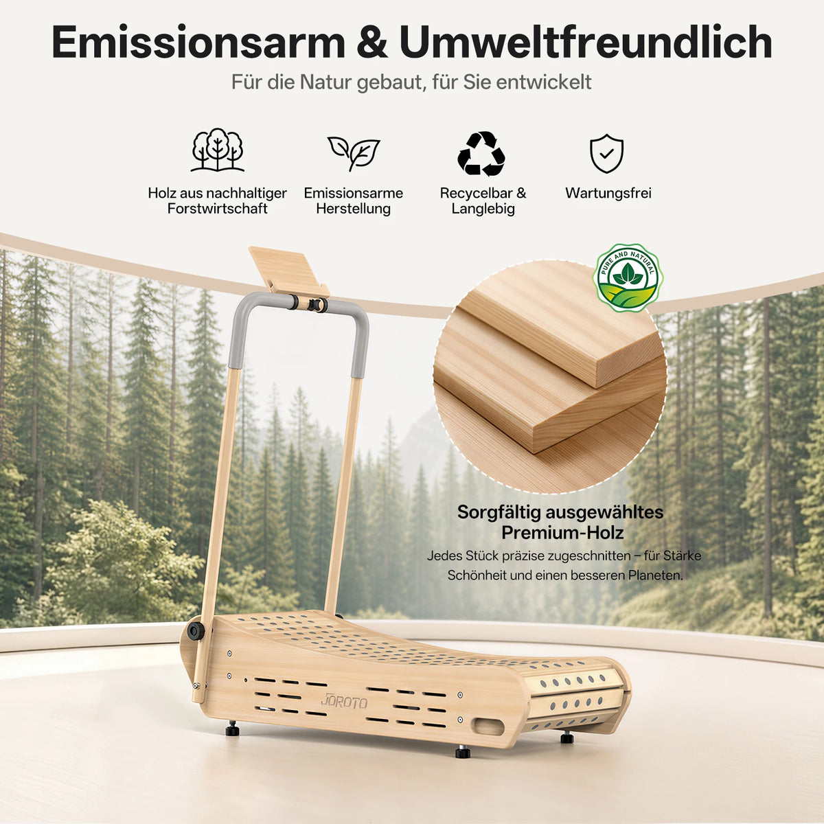JOROTO F50 Manuelles gebogenes Walking Pad aus Kiefernholz