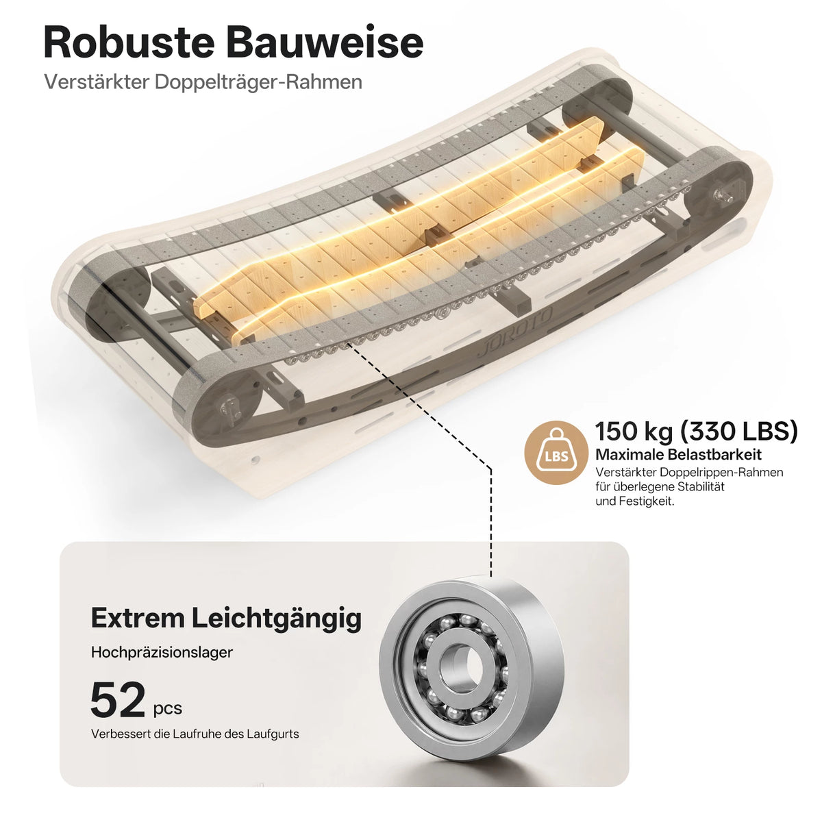 JOROTO F50 Manuelles gebogenes Walking Pad aus Kiefernholz
