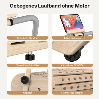 JOROTO F50 Manuelles gebogenes Walking Pad aus Kiefernholz