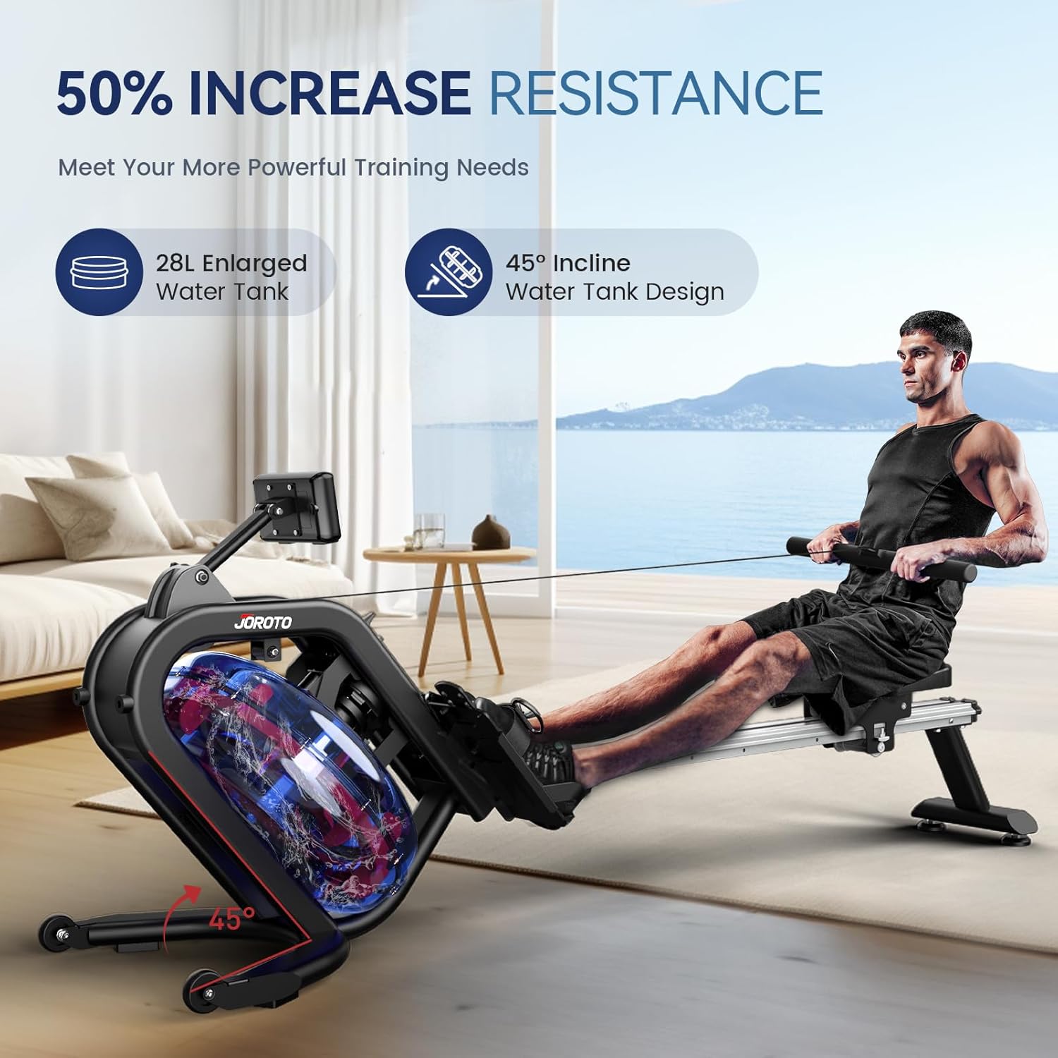 JOROTO MR29 Wasser-Rudergerät – 45° Geneigter Tank, 28L Volumen & Kinomap